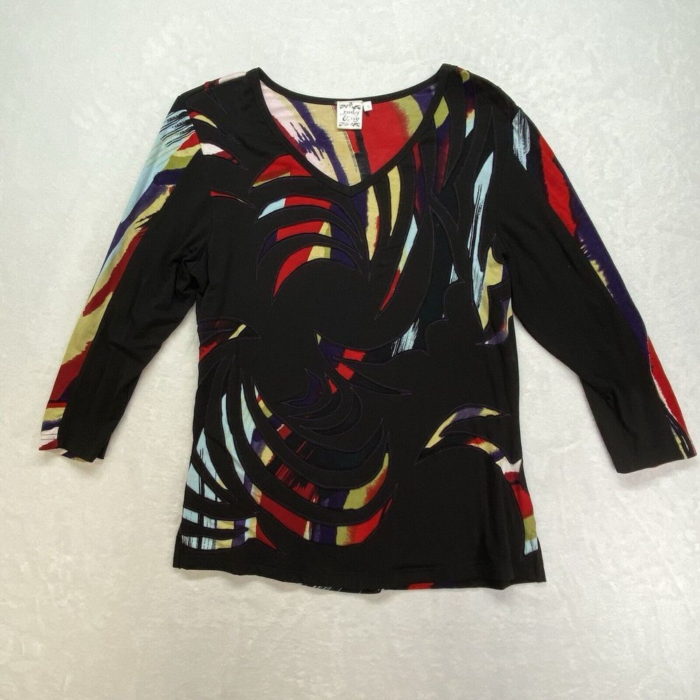 Parsley & Sage Top Womens Small V-Neck Colorful Wearable Art tye dye‎